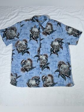 Batik Bay Blue Hawaiian Short Sleeve Button Down Size Extra Large